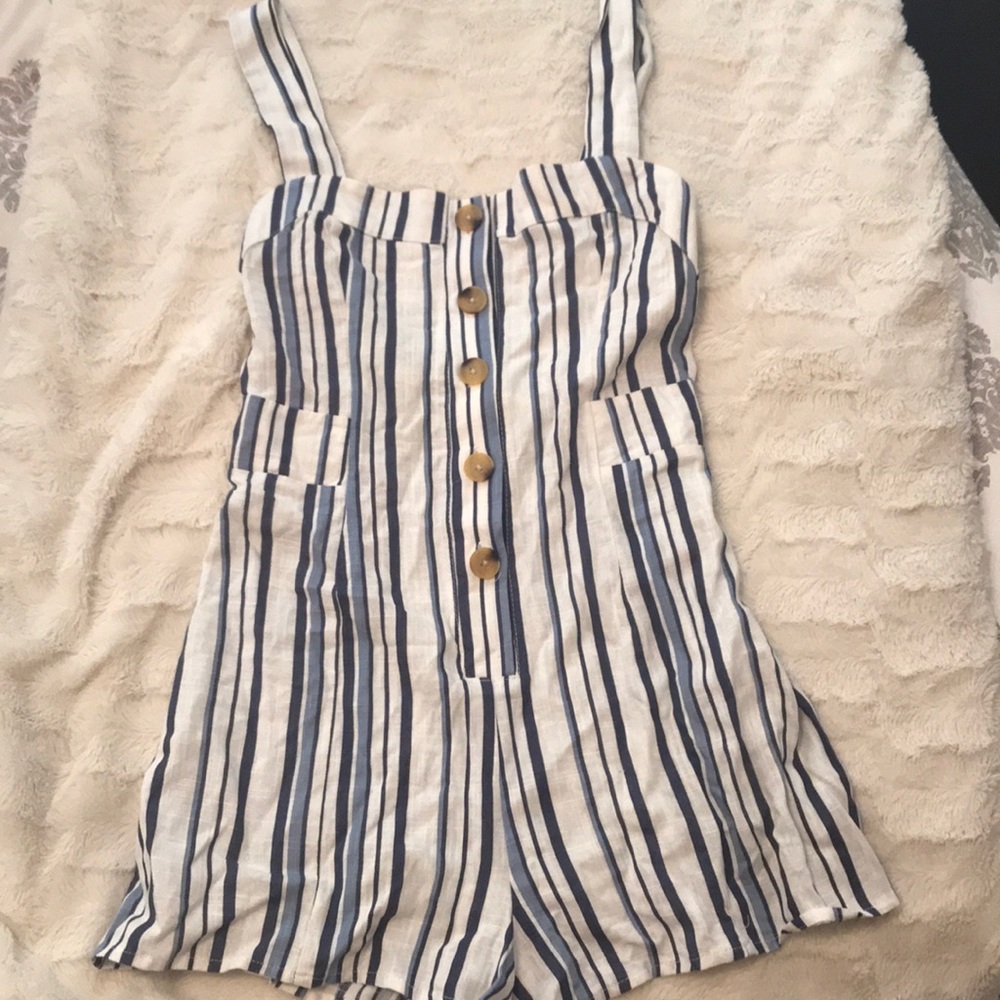 blue striped romper